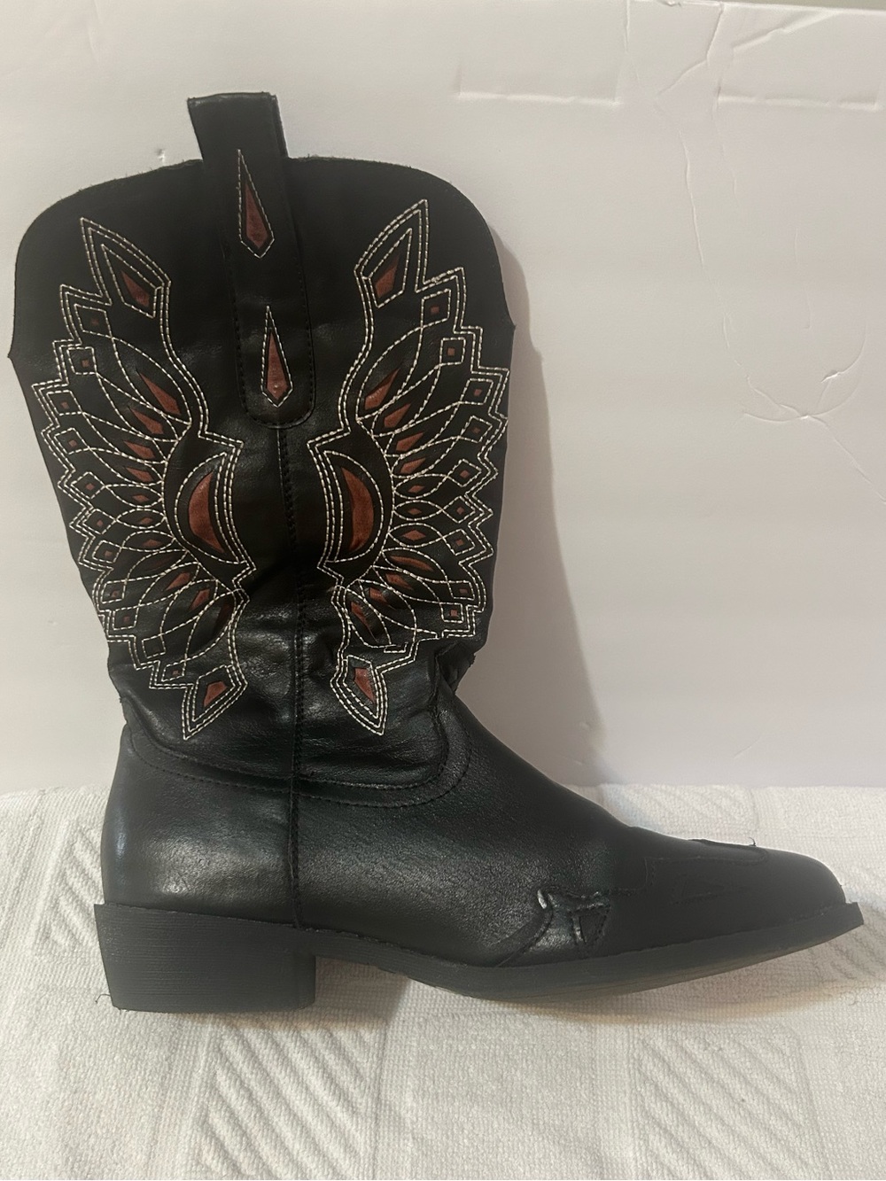 Coconuts by Matisse Black Western Embroidered Mid-Calf Boot with Brown Accents
